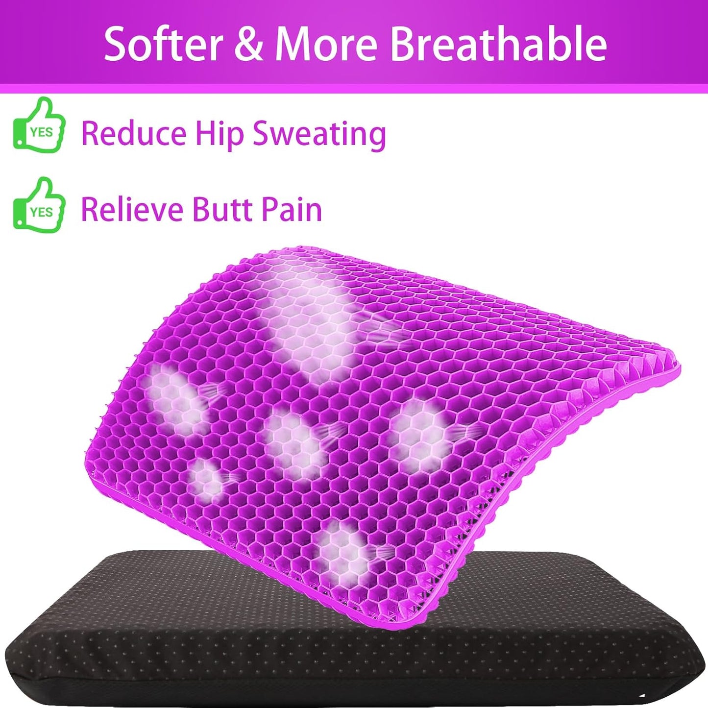 KYSMOTIC Gel Seat Cushion for Long Sitting (Large & Thick), Soft & Breathable, Gel Cushion for Wheelchair, Gel Chair Cushion for Hip