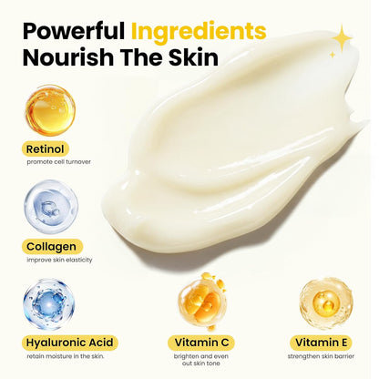 Retinol Cream for Face Anti Aging: Wrinkle Cream for Face Neck with Collagen Hyaluronic Acid - Night Moisturizer for Men Women - Facial Skin Care
