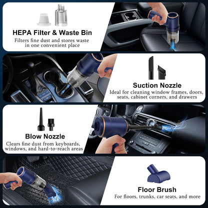 KMM Handheld Car Vacuum Cleaner, 9000Pa Vacuum Cleaner and Air Duster, 120W High Power Hand Held Vacuum with LED Light and Multi-Nozzles for