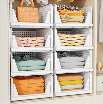 SNSLXH 5 Pack Stackable Closet Storage Basket, Multifunctional & Foldable Closet Organizer for Bathroom Kitchen Laundry Room Wardrobe