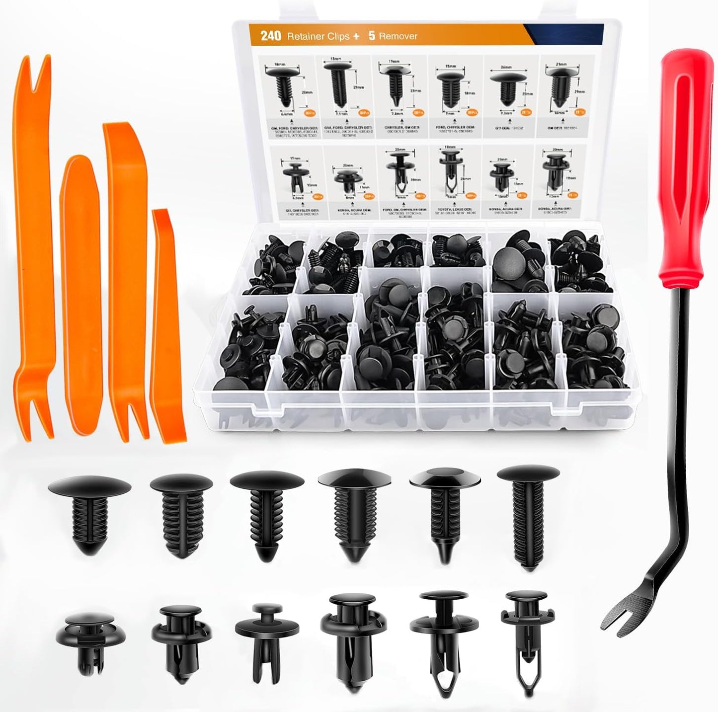 GOOACC 240PCS Bumper Retainer Clips Car Plastic Rivets Fasteners Push Retainer Kit 12 Popular Sizes Auto Push Pin Rivets Set -Door Trim Panel Fender