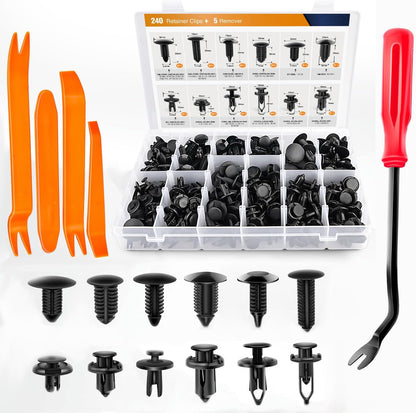 GOOACC 240PCS Bumper Retainer Clips Car Plastic Rivets Fasteners Push Retainer Kit 12 Popular Sizes Auto Push Pin Rivets Set -Door Trim Panel Fender