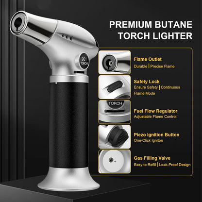 TBTEEK Butane Torch, Kitchen Torch Cooking Torch with Safety Lock & Adjustable Flame for Cooking, BBQ, Baking, Brulee