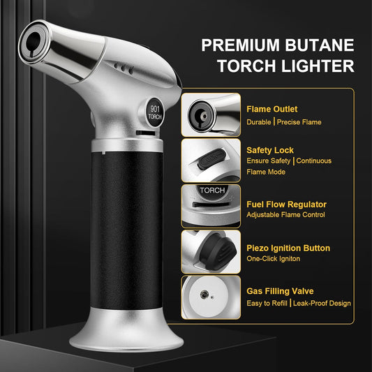 TBTEEK Butane Torch, Kitchen Torch Cooking Torch with Safety Lock & Adjustable Flame for Cooking, BBQ, Baking, Brulee