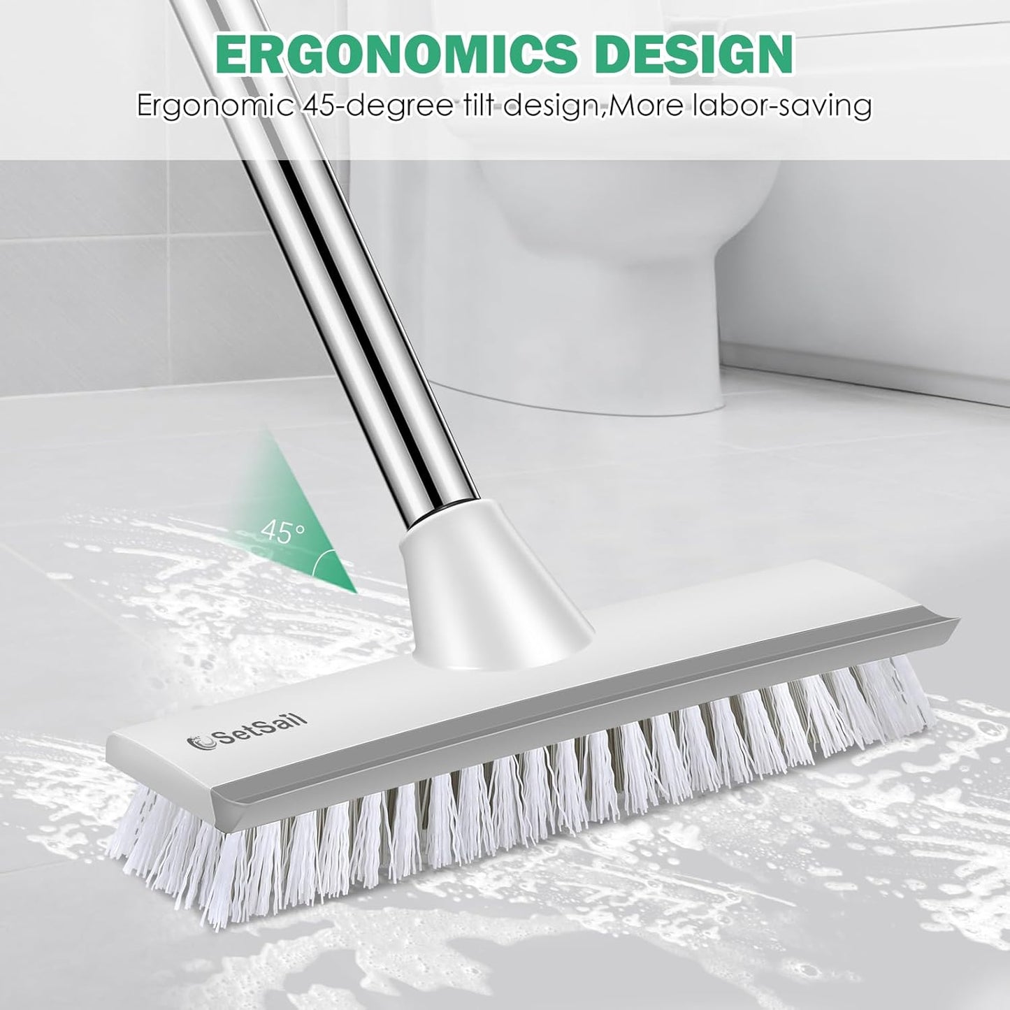 SetSail Floor Scrub Brush with 51-Inch Long Adjustable Handle 2 in 1 Scrape Brush Stiff Bristle Floor Scrubber for Cleaning Shower Bathroom Garage