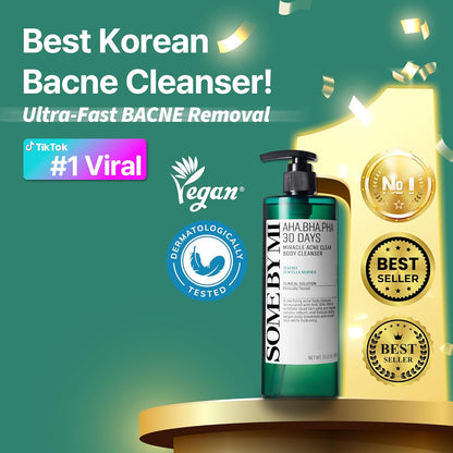 SOME BY MI AHA BHA PHA 30 Days Miracle Acne Clear Body Cleanser 13.5oz Salicylic Acid & Tea Tree Acne Body Wash Deep