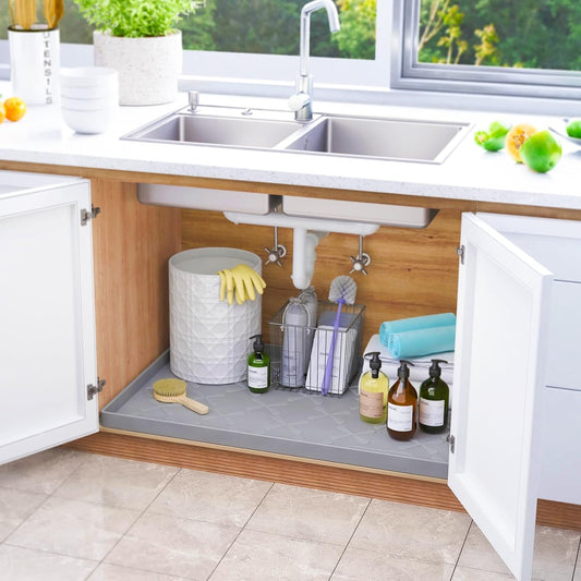 SIKADEER Under Sink Mat Waterproof 34" x 22", Silicone Mat Kitchen Drawer Shelf and Cabinet Liner, Sink Protector for Kitchen Organizers and