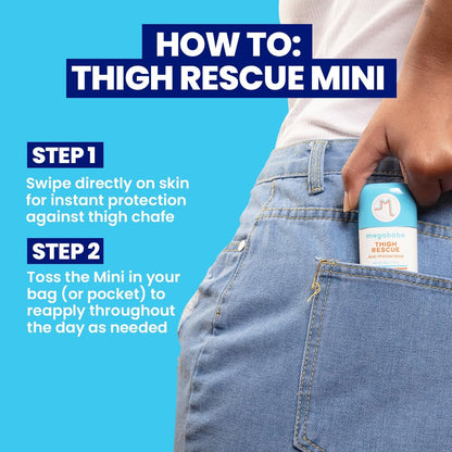 Megababe Thigh Rescue Anti-Chafe Stick Mini, Travel size, great for on-the-go, Prevents skin chafe & irritation, Thighs, arms, bra-lines & more