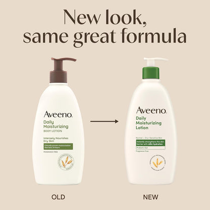 Aveeno Daily Moisturizing Body Lotion with Soothing Prebiotic Oat, Gentle Lotion Nourishes Dry Skin With Moisture, Paraben-, Dye- &