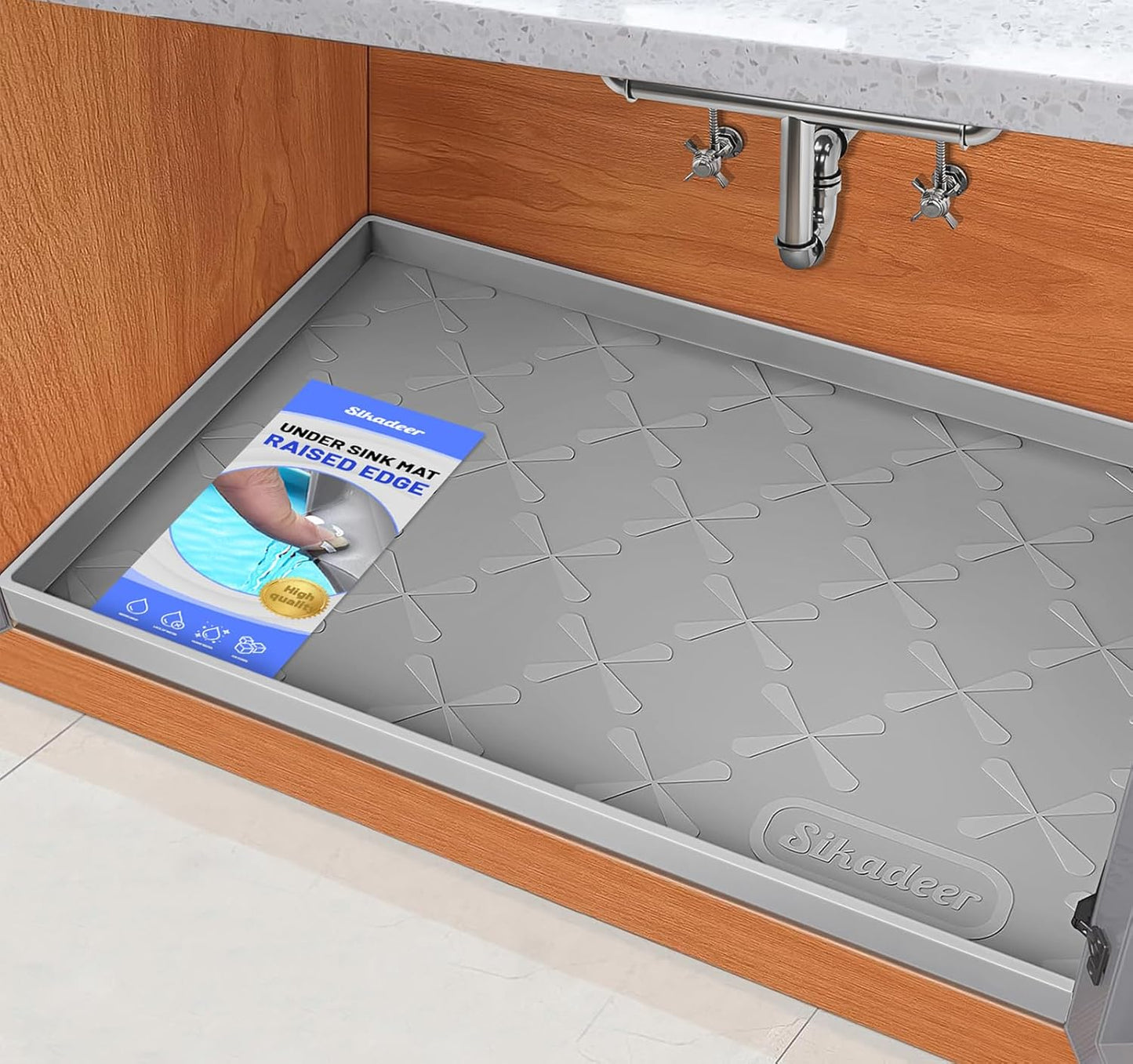 SIKADEER Under Sink Mat Waterproof 34" x 22", Silicone Mat Kitchen Drawer Shelf and Cabinet Liner, Sink Protector for Kitchen Organizers and