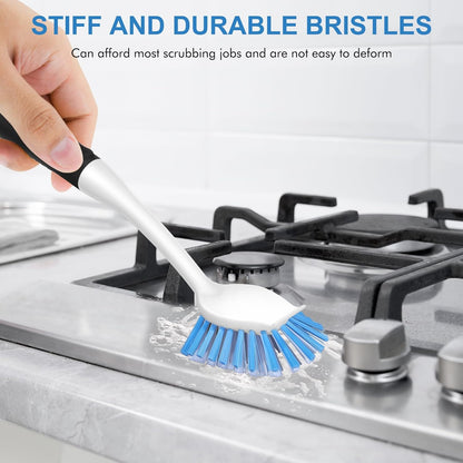SetSail Dish Brush with Handle, 2 Pack Stiff Bristles Dish Scrubber with Built-in Scraper Dish Scrub Brushes for Cleaning Dishes, Pots and