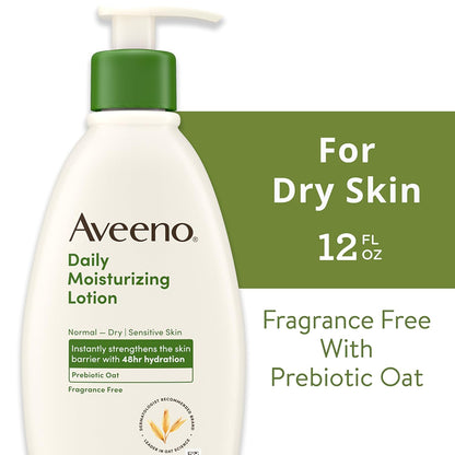 Aveeno Daily Moisturizing Body Lotion with Soothing Prebiotic Oat, Gentle Lotion Nourishes Dry Skin With Moisture, Paraben-, Dye- &