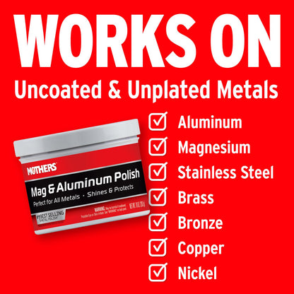 Mothers Mag & Aluminum Polish, 10 oz. Brilliant Shine, Easy to Use, for All Uncoated & Unplated Metals Including Aluminum