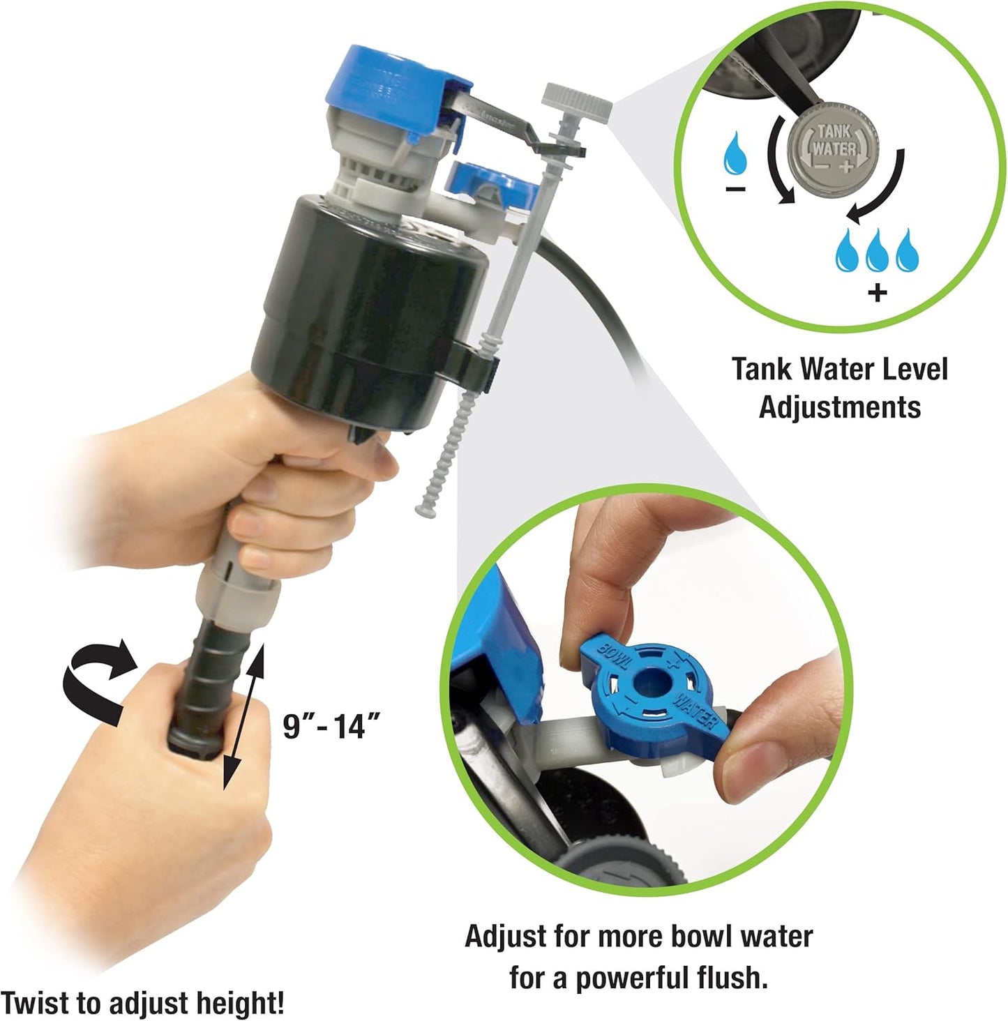 Fluidmaster K-400H-039 High Performance Toilet Fill Valve with 2-Inch Adjustable Toilet Flapper Kit
