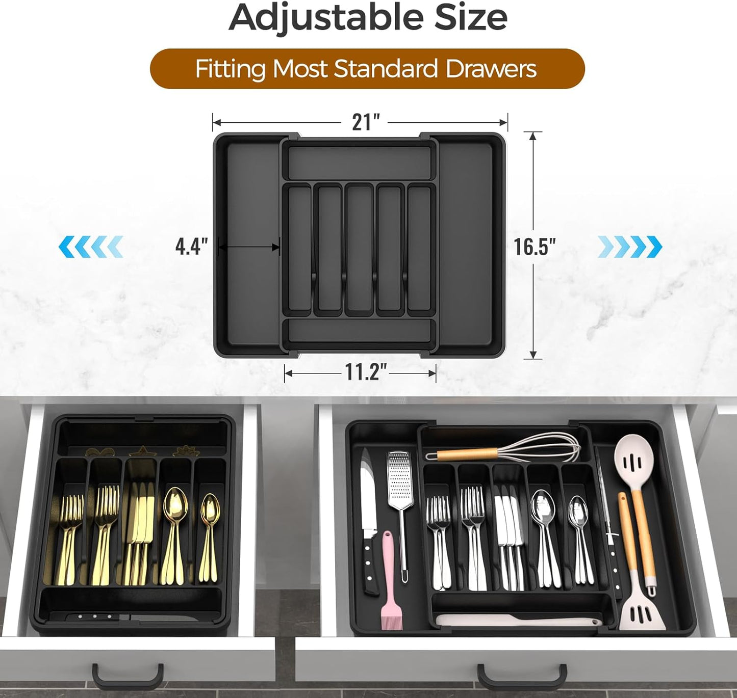 ukeetap Extra Large Expandable Silverware Organizer, BPA-Free Food-Safe Cutlery Flatware Organizer, Kitchen Utensil Drawer