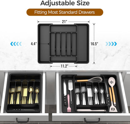 ukeetap Extra Large Expandable Silverware Organizer, BPA-Free Food-Safe Cutlery Flatware Organizer, Kitchen Utensil Drawer