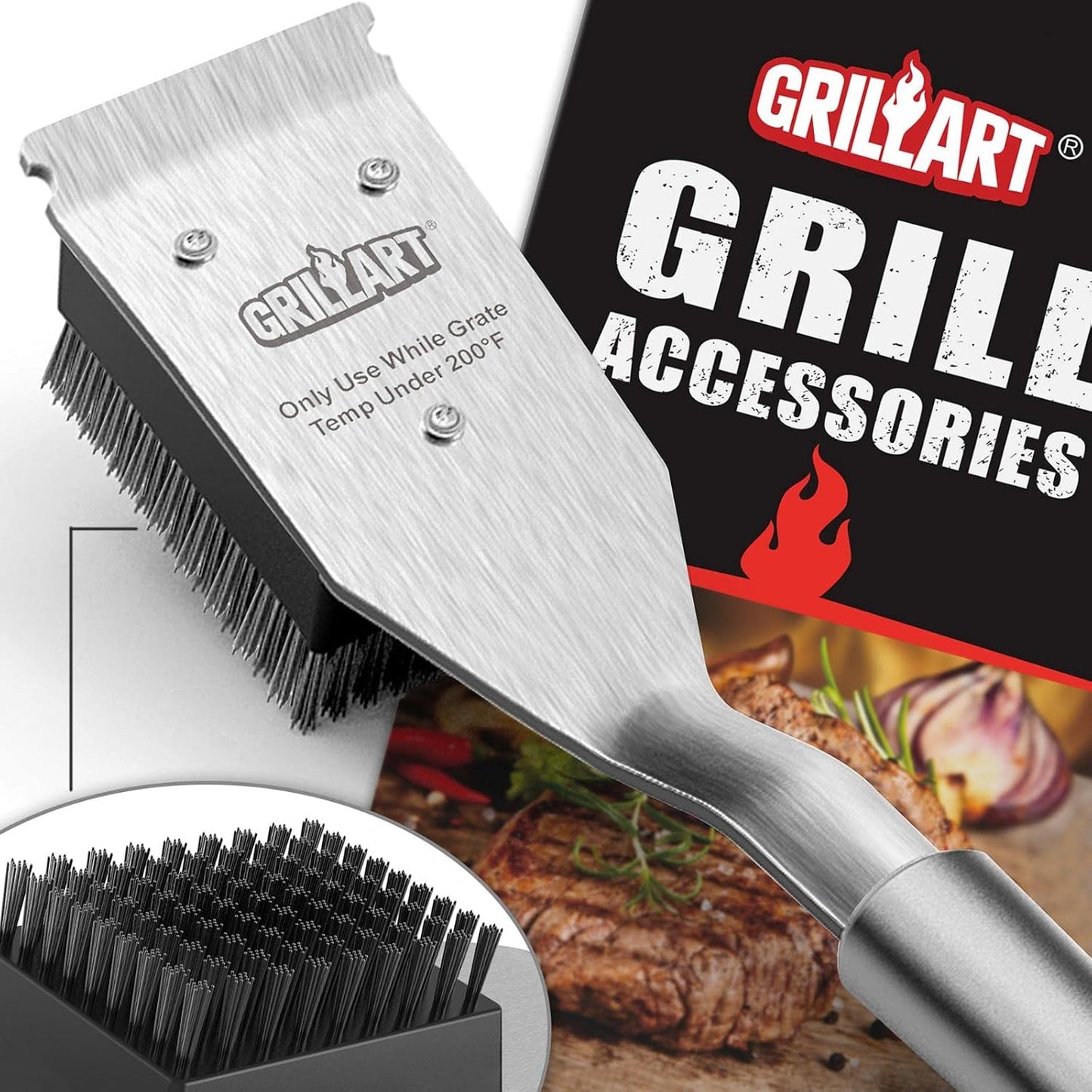 GRILLART Grill Brush and Scraper, Wire BBQ Grill Brush for Outdoor Grill, 16.5 Grill Cleaning Brush BBQ Grill