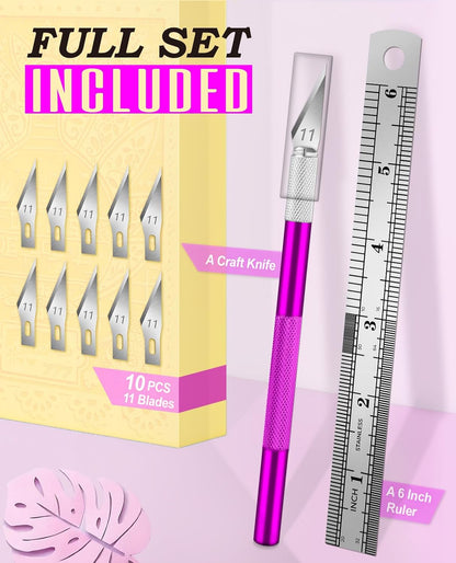DIYSELF Craft Knife with 10 Extra Blades, Precision Hobby Knife Set with Steel Ruler, Exacto Knife for Crafting, Polymer Clay, Pottery, Paper