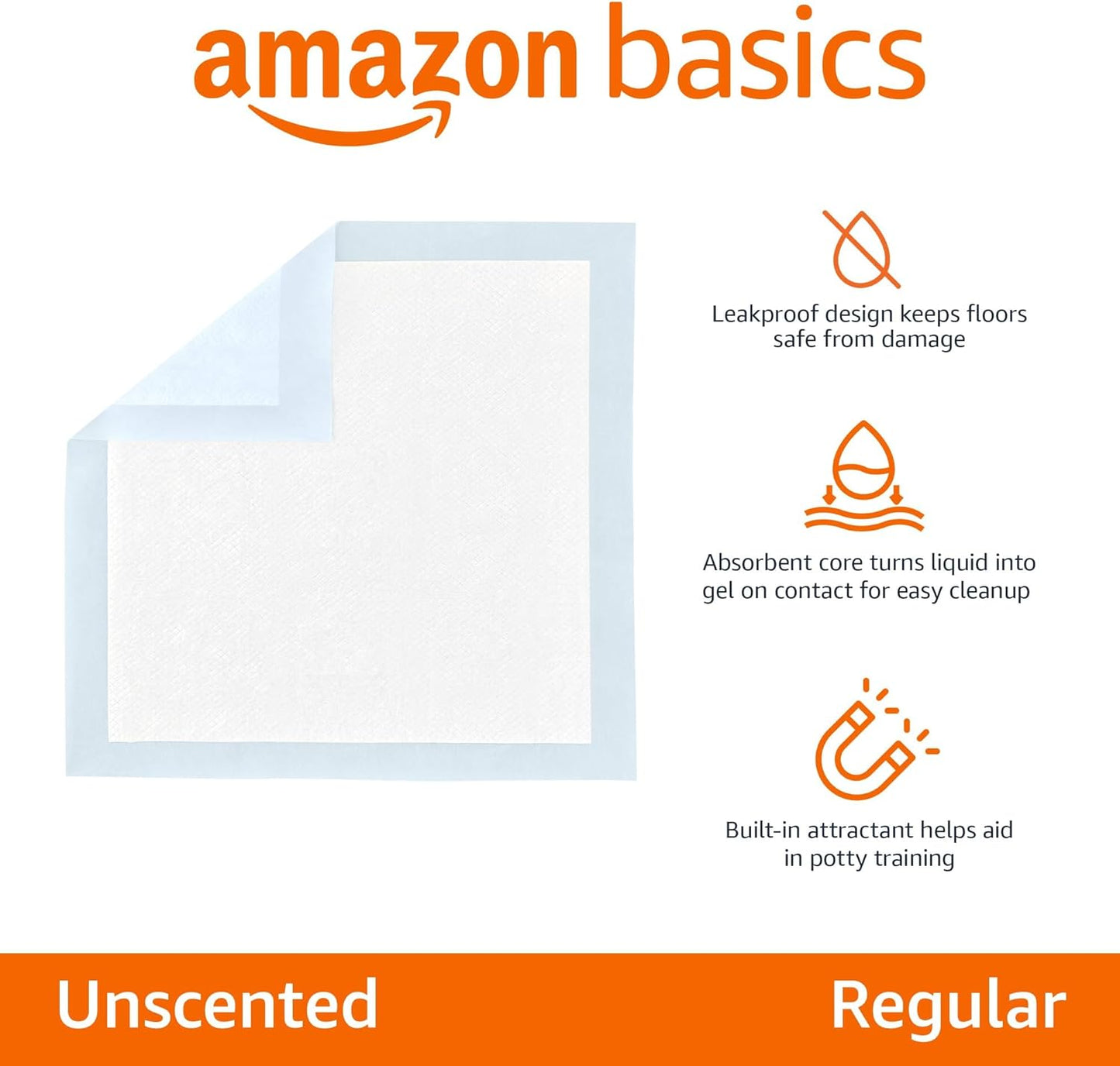 Amazon Basics Leak-Proof Dog and Puppy Potty Training Pee Pads with Quick-Dry 5-Layer Super Absorbent Design, Regular Size 22 x 22 inch, Blue &