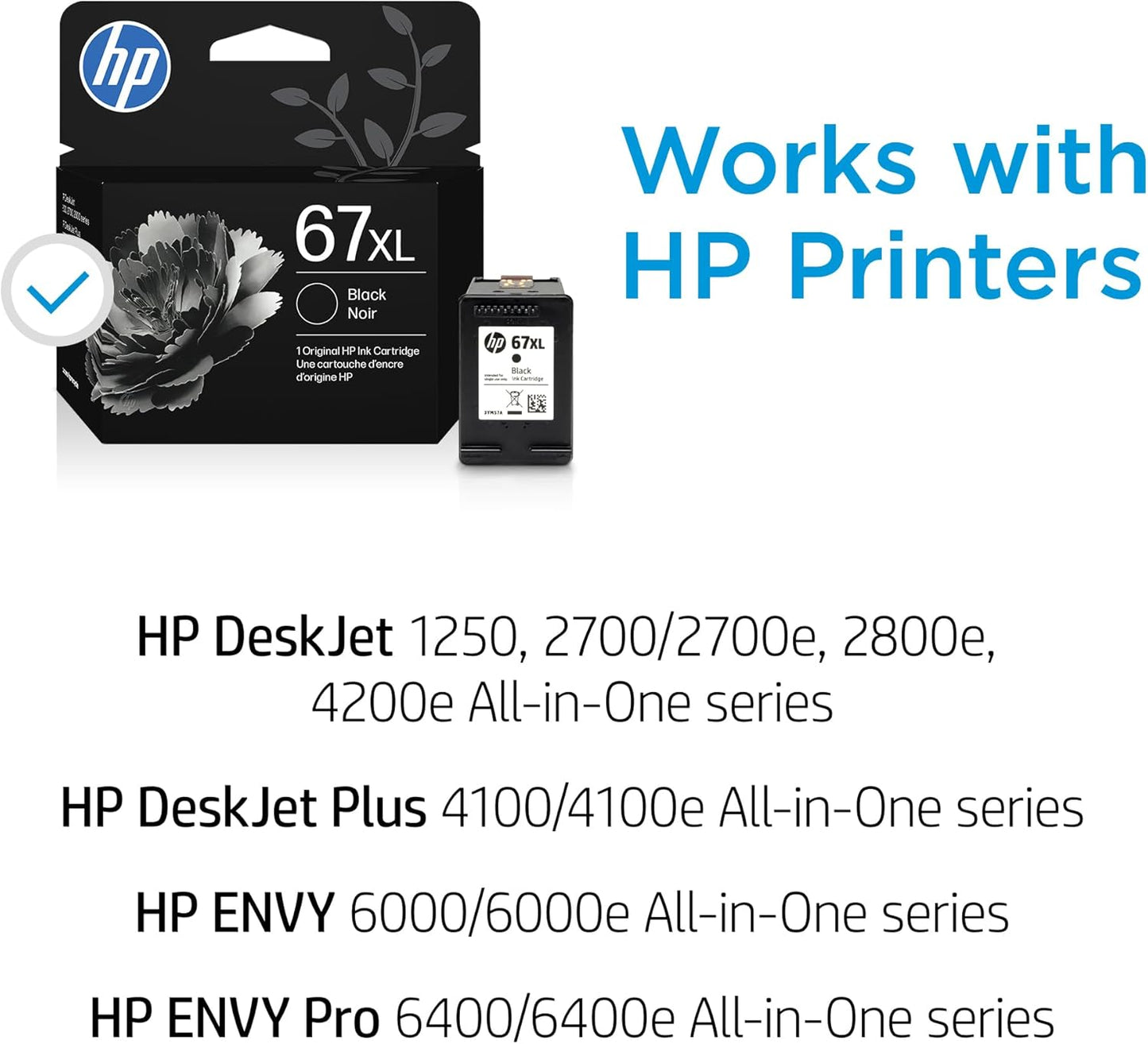 HP 67XL Black High-Yield Ink Cartridge, Works with DeskJet 1255, 2700, 4100, Envy 6000, 6400 Series, Eligible for Instant Ink