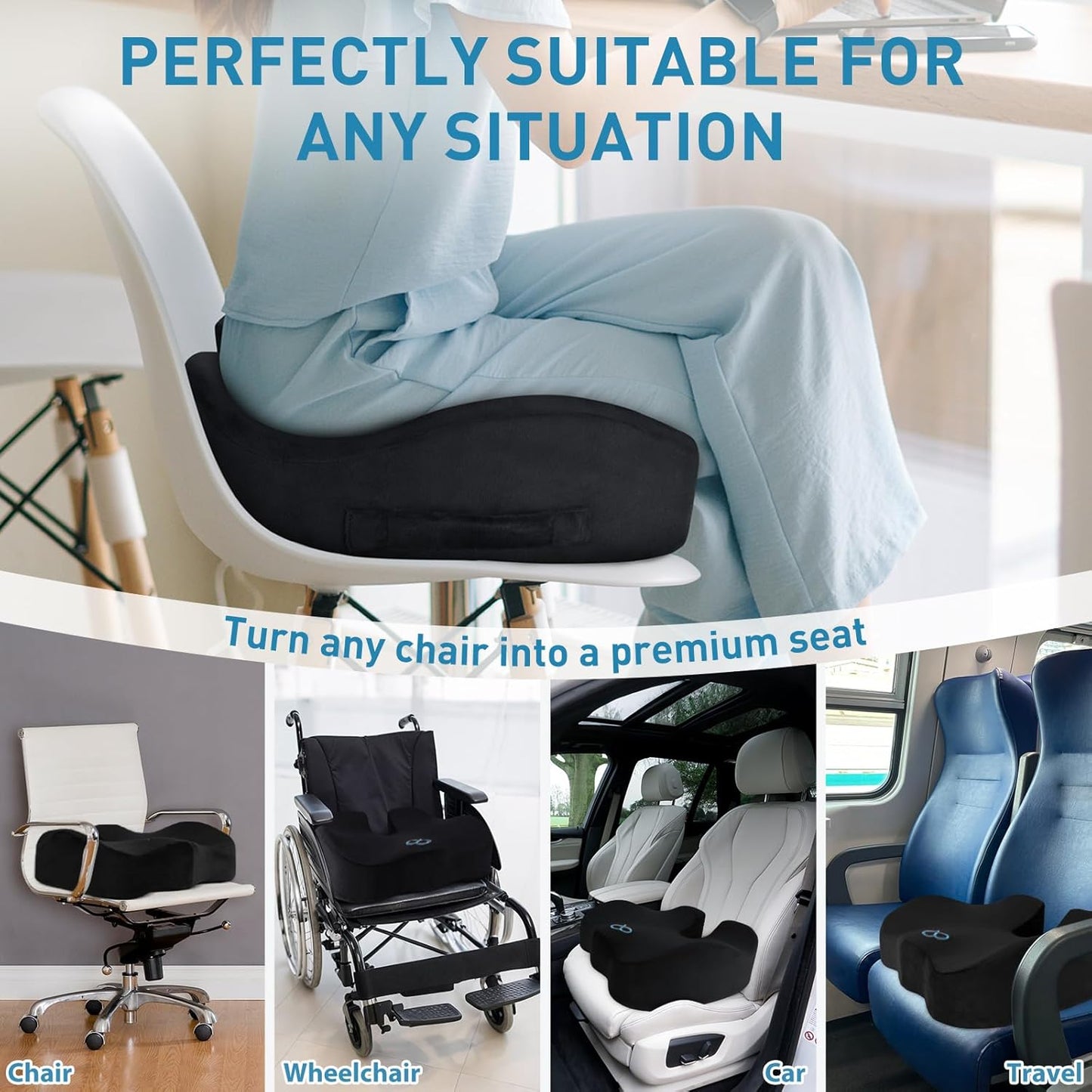 BlissTrends Seat Cushion with Velvet Cover, Thick Memory Foam Cushions for Office Chair, Car Seat