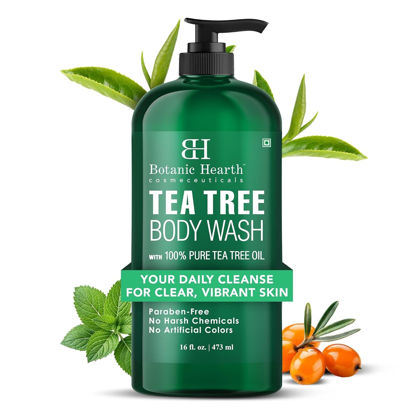 Botanic Hearth Tea Tree Body Wash -16 fl oz- All-Natural Antifungal & Odor-Control Shower Gel for Acne, Athletes Foot
