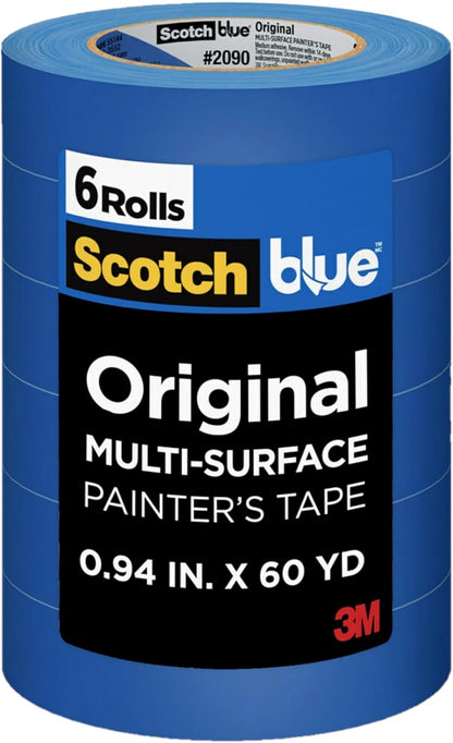 ScotchBlue Original Multi-Surface Painters Tape, 1 Inch Wide (0.94 In. x 60 Yds), 6 Rolls, Blue Paint Tape Protects Surfaces and Removes
