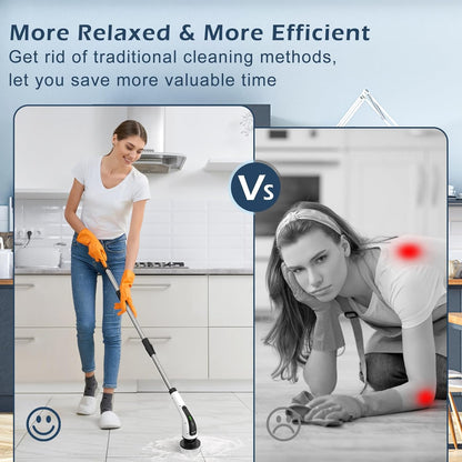 Bomves Electric Spin Scrubber, Cordless Cleaning Brush Scrubber for Home, 8 Replaceable Brush Heads-90Mins Work Time, 3 Adjustable
