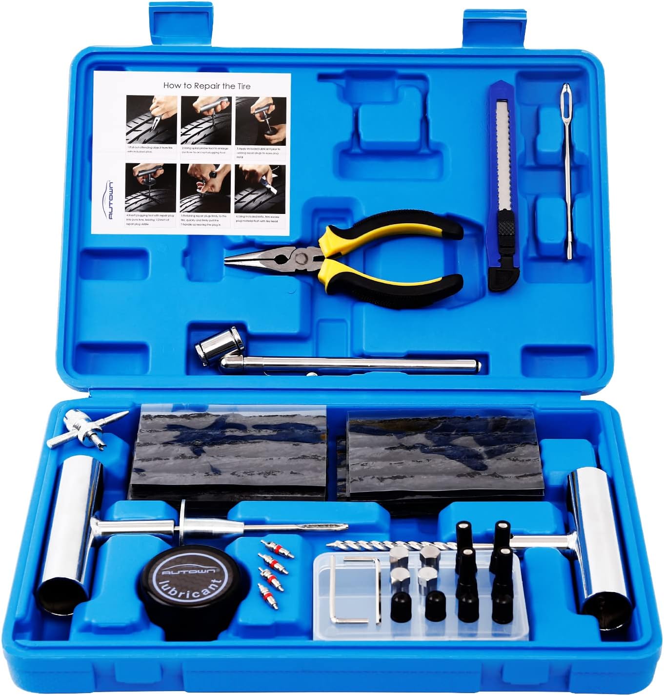 AUTOWN Tire Repair Kit - 68pcs Heavy Duty Tire Plug Kit, Universal Tire Repair Tools to Fix Punctures and Plug Flats Patch Kit for car