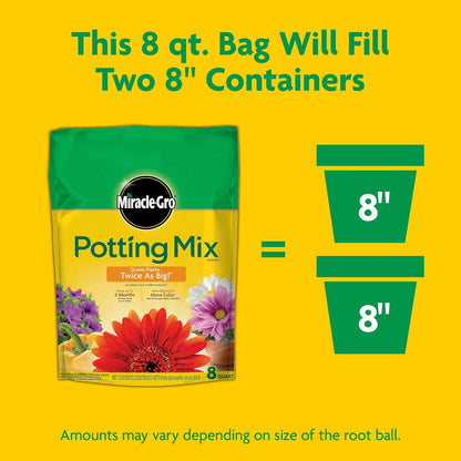 Miracle-Gro Potting Mix - For Container Plants, Flowers, Vegetables, Shrubs, Annuals, Perennials, Potting Soil Mix, Feeds up to 6