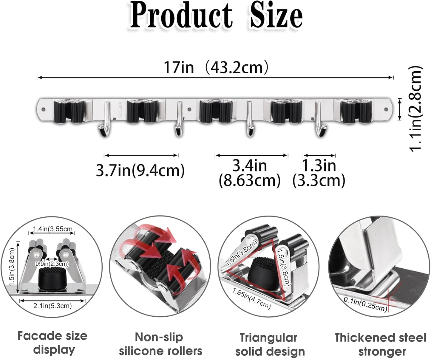 AceMining 5 Racks and 4 Hooks Mop and Broom Holder Wall