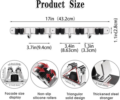AceMining 5 Racks and 4 Hooks Mop and Broom Holder Wall