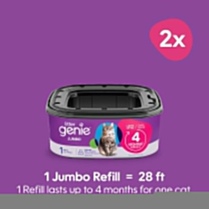 Litter Genie Refill Bags, Jumbo 2-Pack, 56 Total ft, Up to 8 Months of Supply in 2 cartridges, Ultimate Odor Control Cat Litter Bags