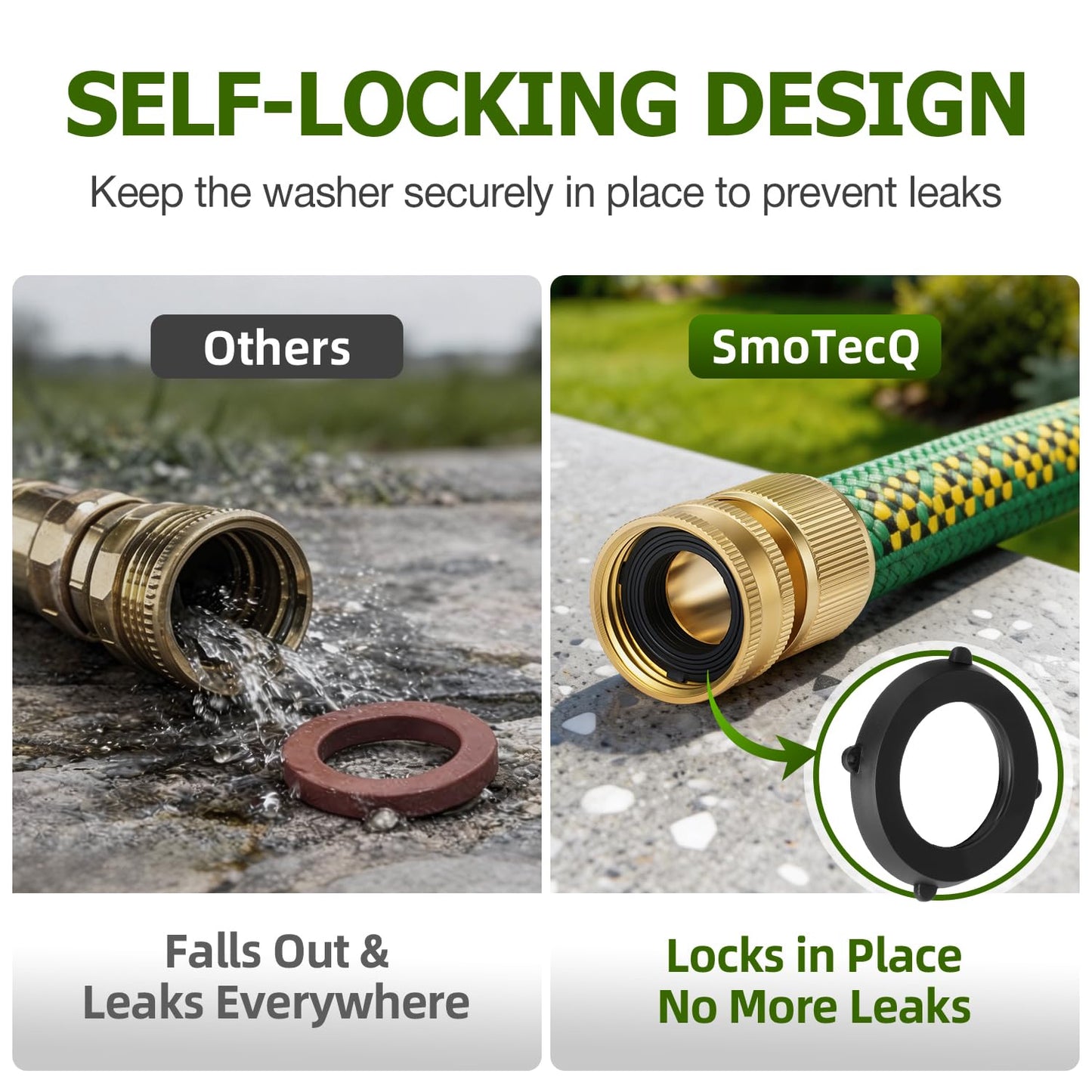 SmoTecQ 30 Pack Garden Hose Washers with Self-Locking Tabs - Heavy Duty Rubber Seals for 3/4" Hose