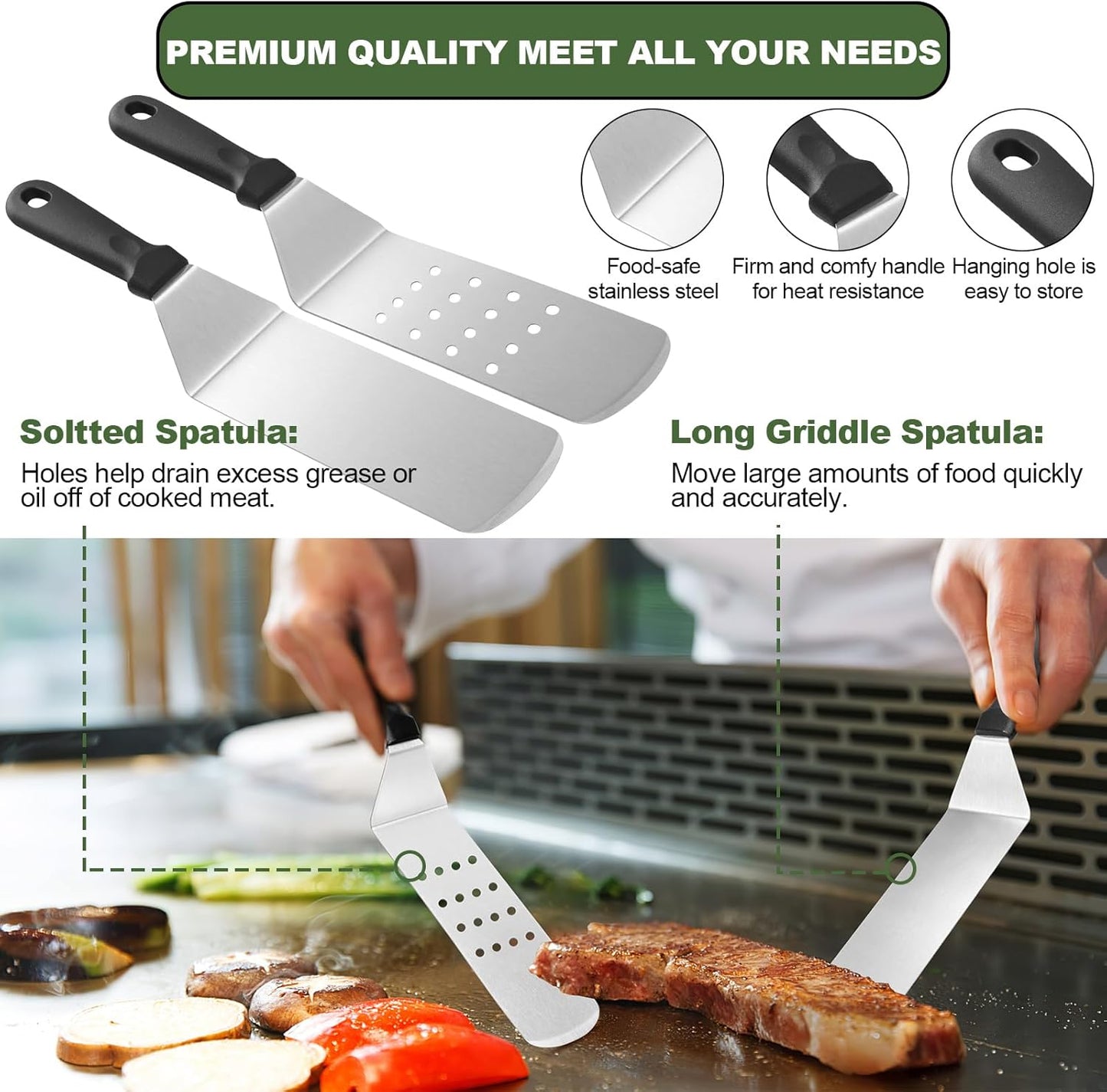 35PCS Griddle Accessories Kit, Flat Top Grill Accessories Set for Blackstone and Camp Chef, Grill Spatula Set with Enlarged Spatulas, Basting