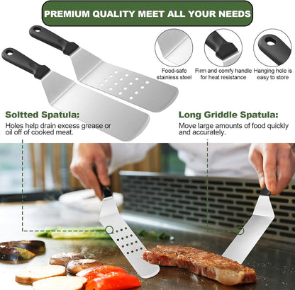 35PCS Griddle Accessories Kit, Flat Top Grill Accessories Set for Blackstone and Camp Chef, Grill Spatula Set with Enlarged Spatulas, Basting