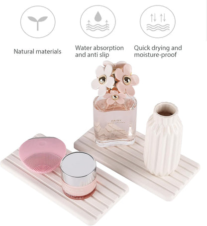 NiuYichee 2 PCS Water Absorbent diatomite Coasters, 8.3" x 4" Water Absorbing Stone Tray for Sink, Stone Drying mat for Kitchen