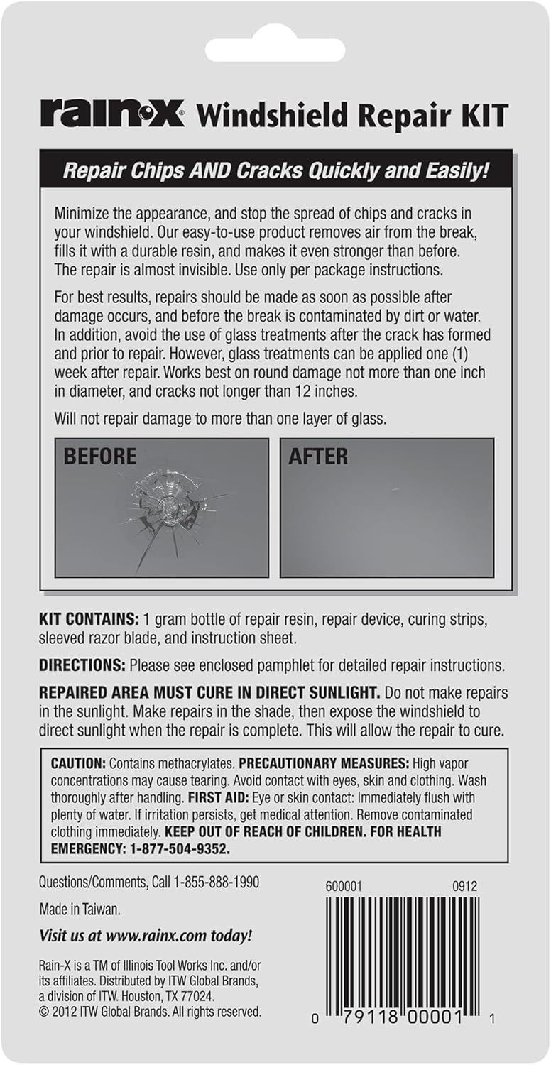 Rain-X 600001 Windshield Repair Kit - Quick and Easy Durable Resin Based Windshield Repair Kit for Chips and