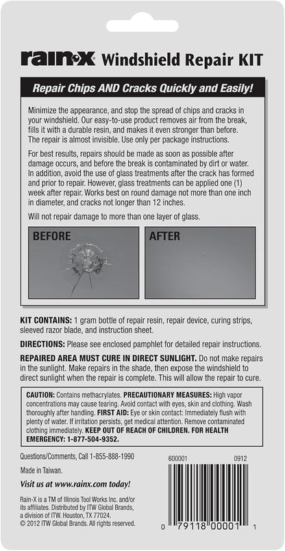 Rain-X 600001 Windshield Repair Kit - Quick and Easy Durable Resin Based Windshield Repair Kit for Chips and