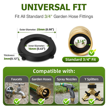SmoTecQ 30 Pack Garden Hose Washers with Self-Locking Tabs - Heavy Duty Rubber Seals for 3/4" Hose