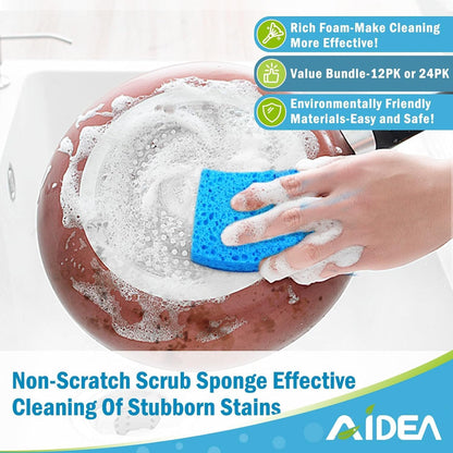 AIDEA Non Scratch Scrub Sponge, 24Count, Sponges for Dishes, Sponges Kitchen, Cleaning Sponge, Cleans Fast Without