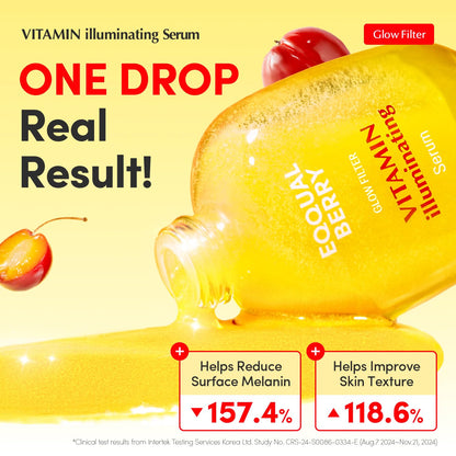 EQQUALBERRY Vitamin Illuminating Serum, Niacinamide 4% + Brightening Vitamin C Face Serum with Hyaluronic Acid & Vitamin E, Dark