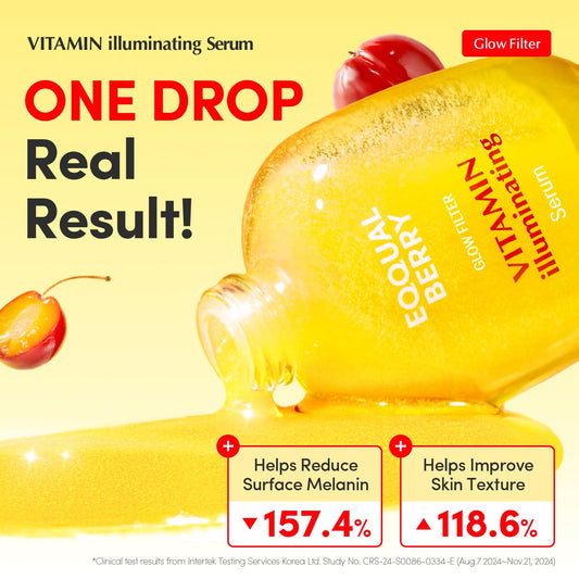 EQQUALBERRY Vitamin Illuminating Serum, Niacinamide 4% + Brightening Vitamin C Face Serum with Hyaluronic Acid & Vitamin E, Dark