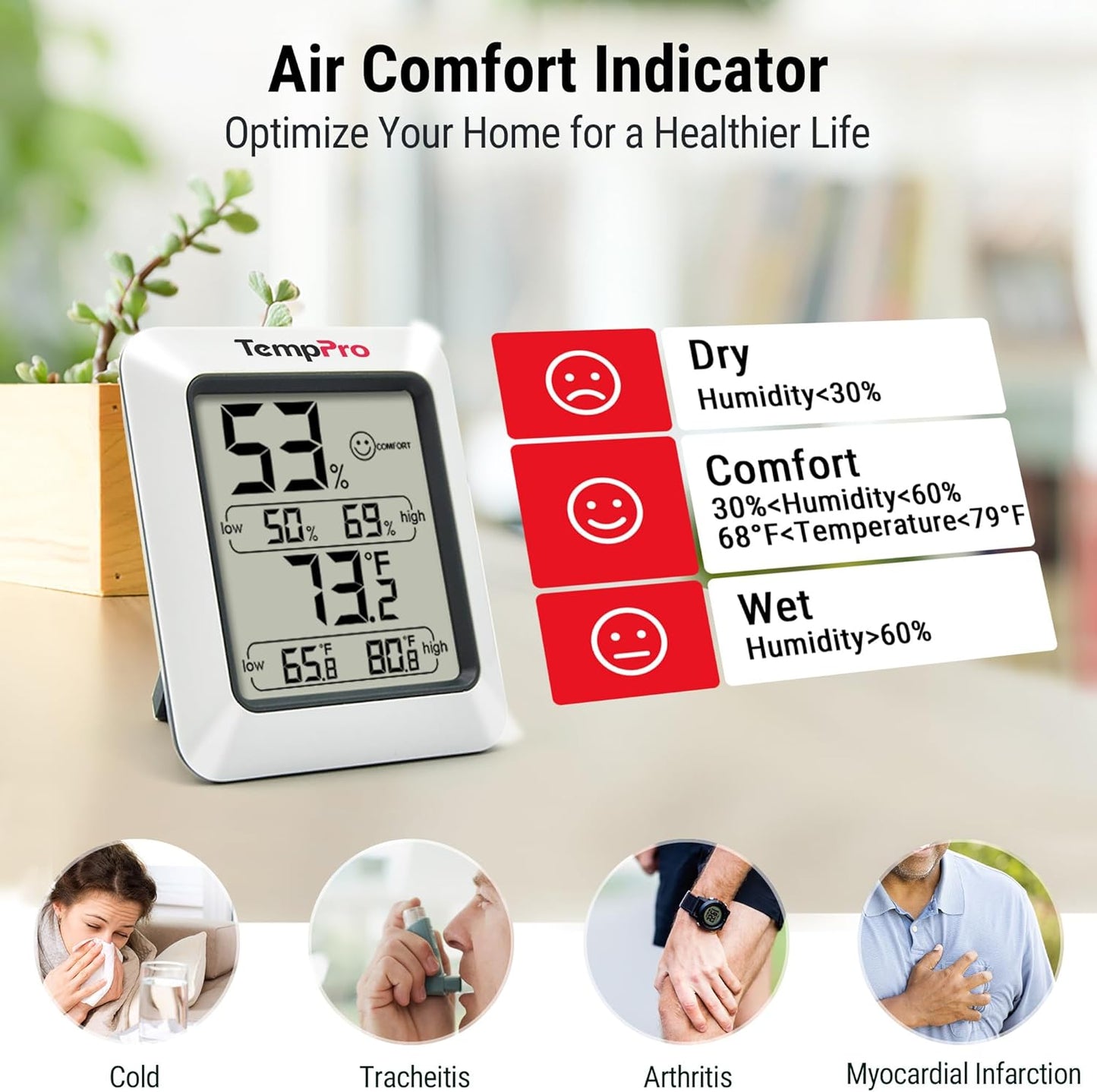 TempPro TP50 Digital Hygrometer Indoor Thermometer Room Thermometer and Humidity Gauge with Temperature Humidity Monitor