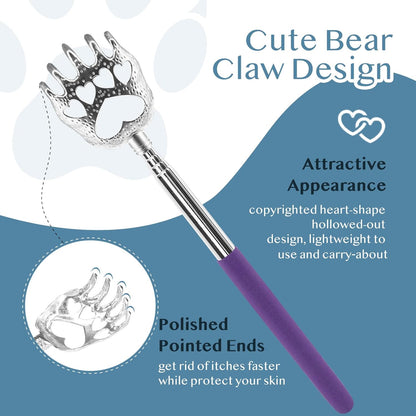 Plazuria (4-Pack) Extendable Back Scratchers - Metal Claws with Telescopic Rubber Handles - Stocking Stuffers for Men, Women, Kids