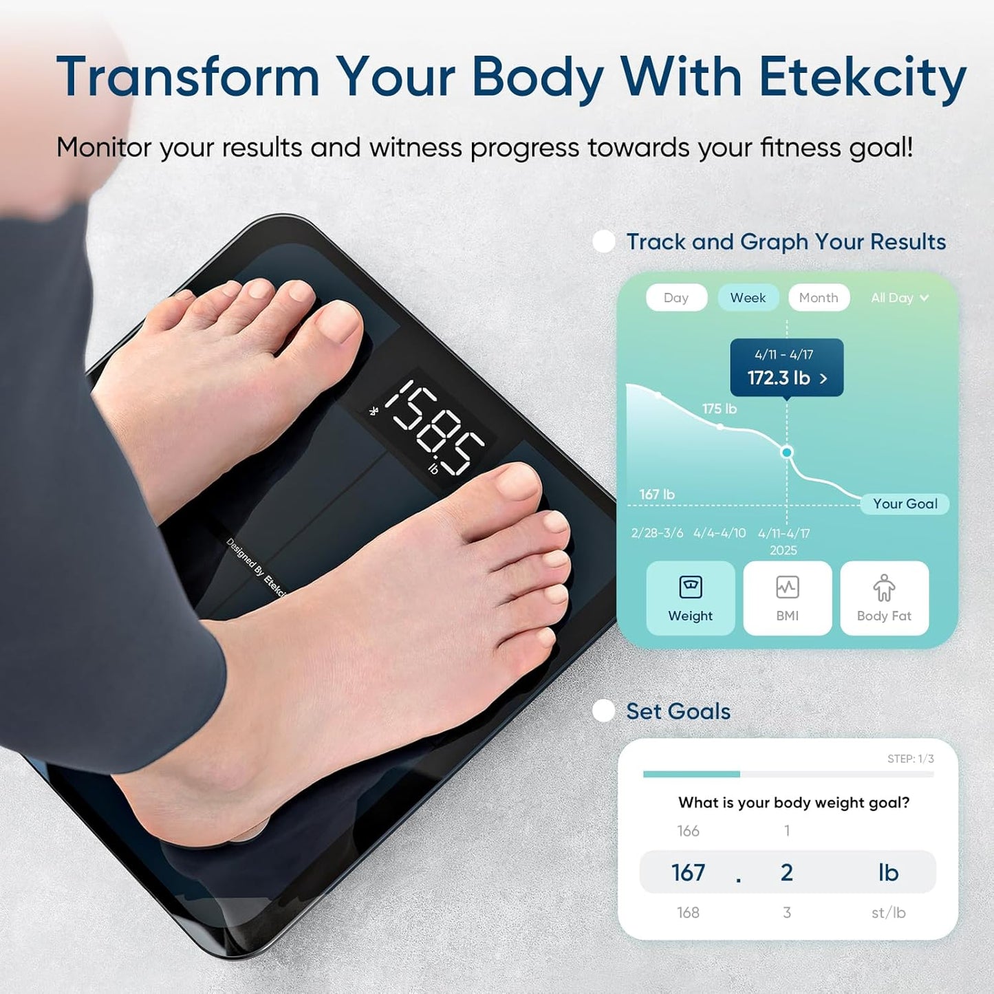 Etekcity Smart Scale for Body Weight, FSA&HSA Eligible, Bathroom Digital Weighing Scale with BMI, Body Fat, Muscle