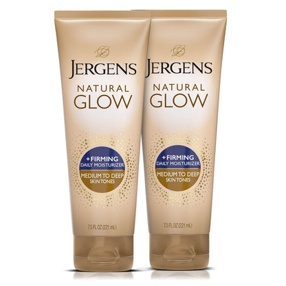 Jergens Natural Glow +Firming Self Tanner Body Lotion, Medium to Deep Skin Tone, Sunless Tanning Moisturizer with Collagen and