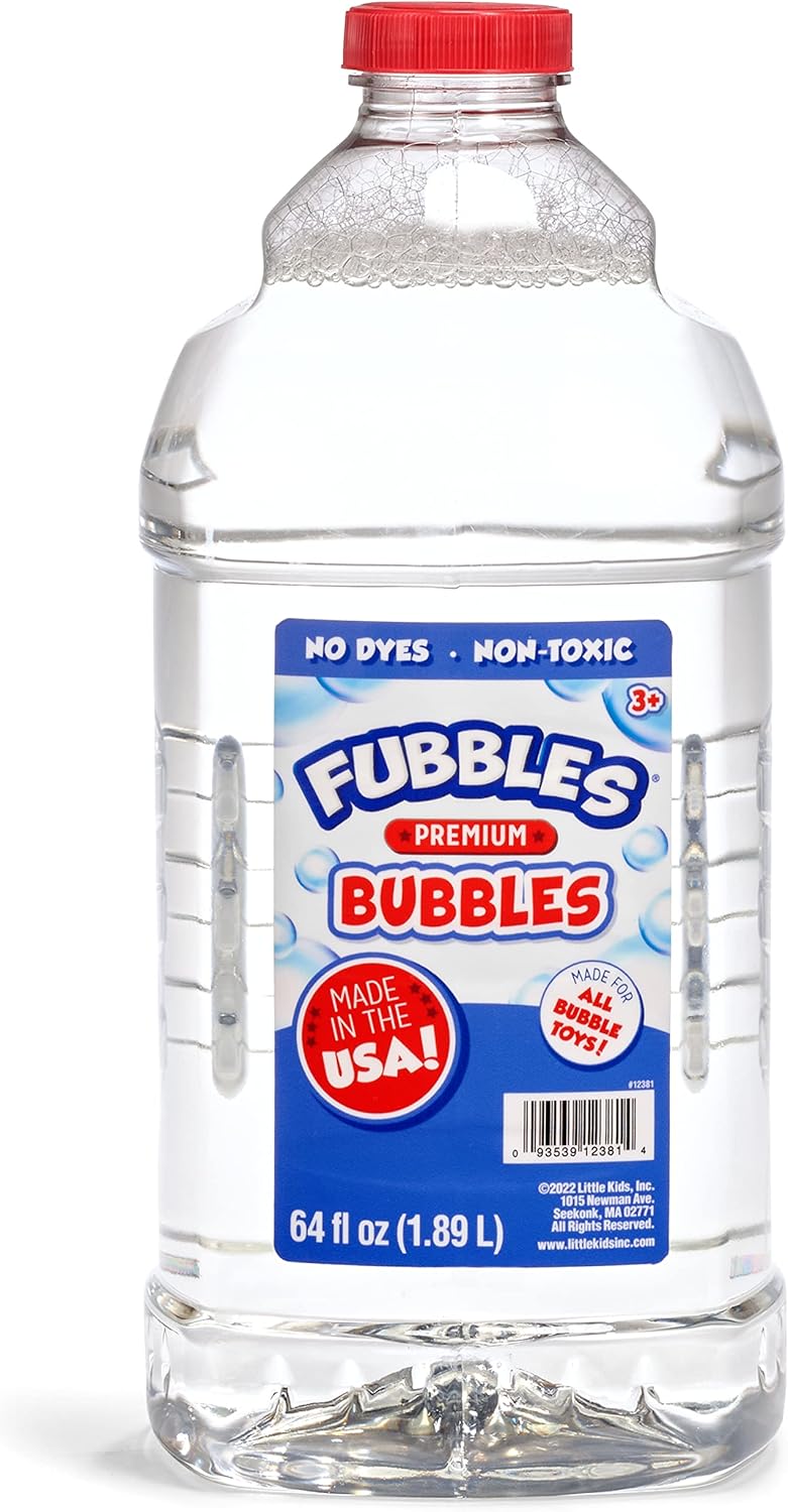 Little Kids Bubbles by Fubbles, Made in The USA, 64oz Non Toxic Bubble Solution, Refill Solution for Bubble Machines and Bubble Toys