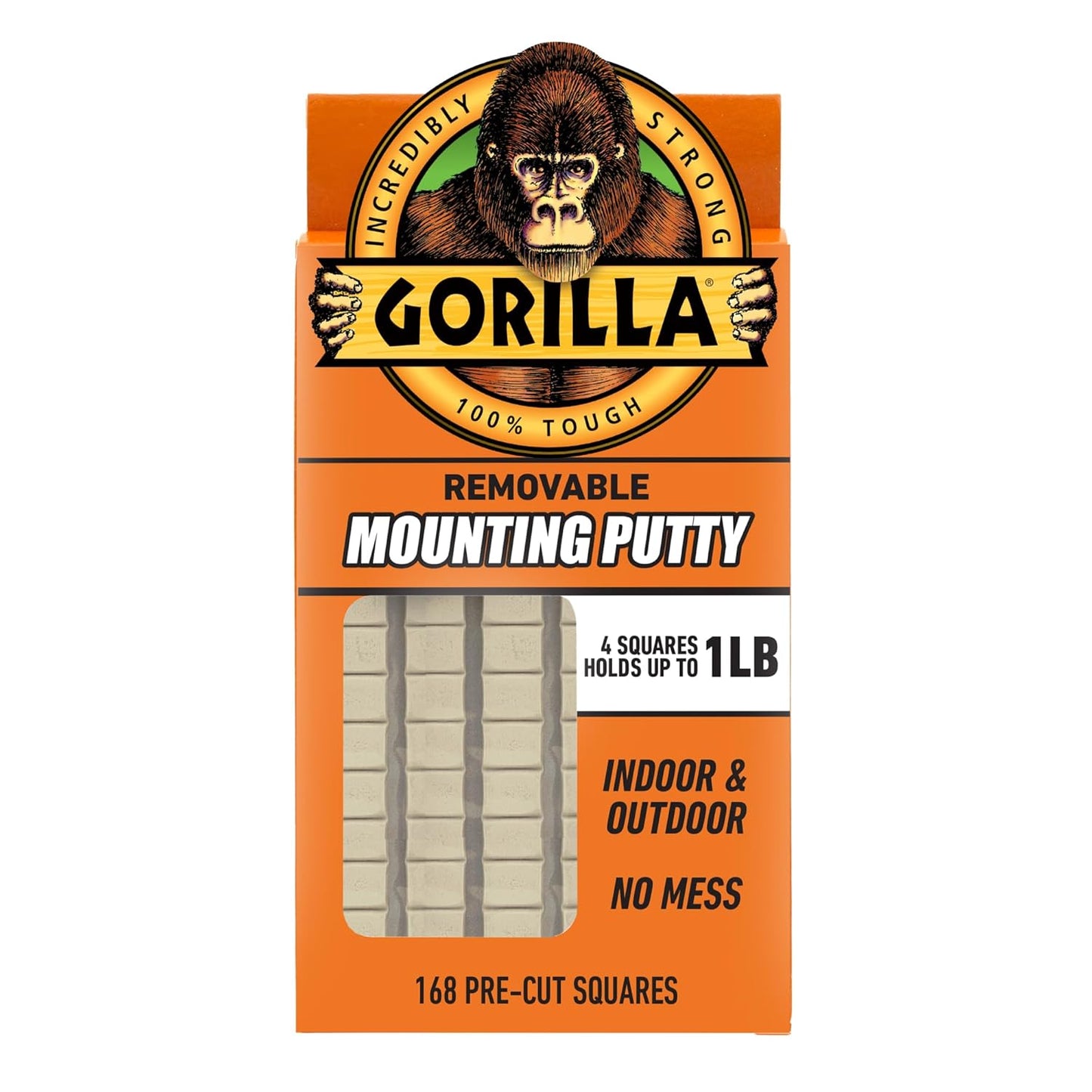 Gorilla Mounting Putty, Natural Tan Color, 168 Pre-Cut Squares - Non-Toxic Removable & Repositionable Wall Putty