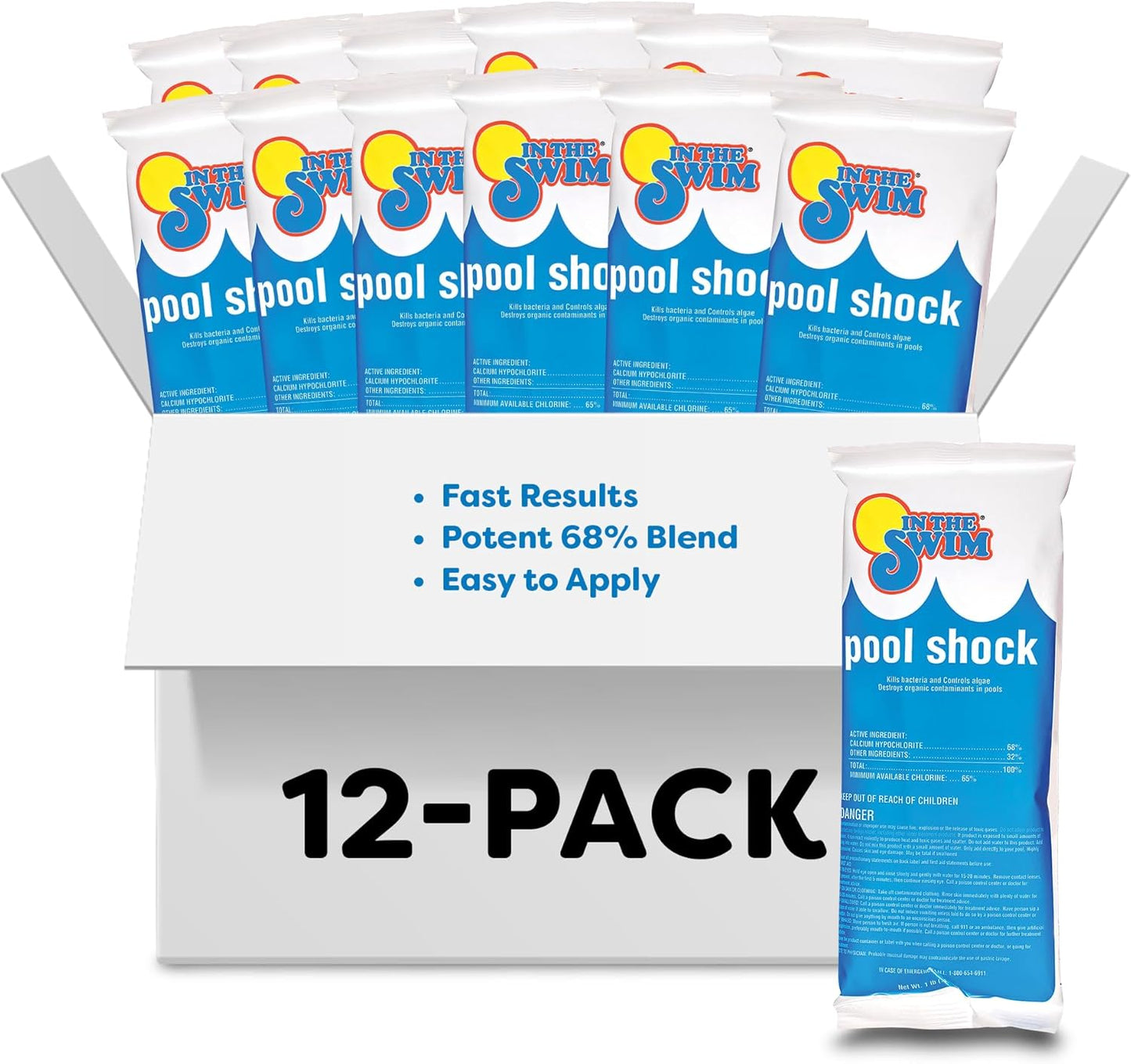 In The Swim Pool Shock 68% Cal-Hypo Granular Sanitizer for Crystal Clear Water Defends Against Bacteria, Algae, and Microorganisms - 12 X 1 Pound